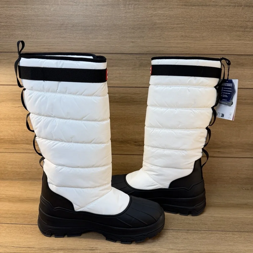 HUNTER Intrepid Tall  Womens Waterproof Snow‎ Boots White Black Size 11 NWT